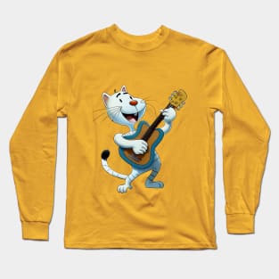 Cat playing guitar an singing - funny illustration for cat lovers Long Sleeve T-Shirt